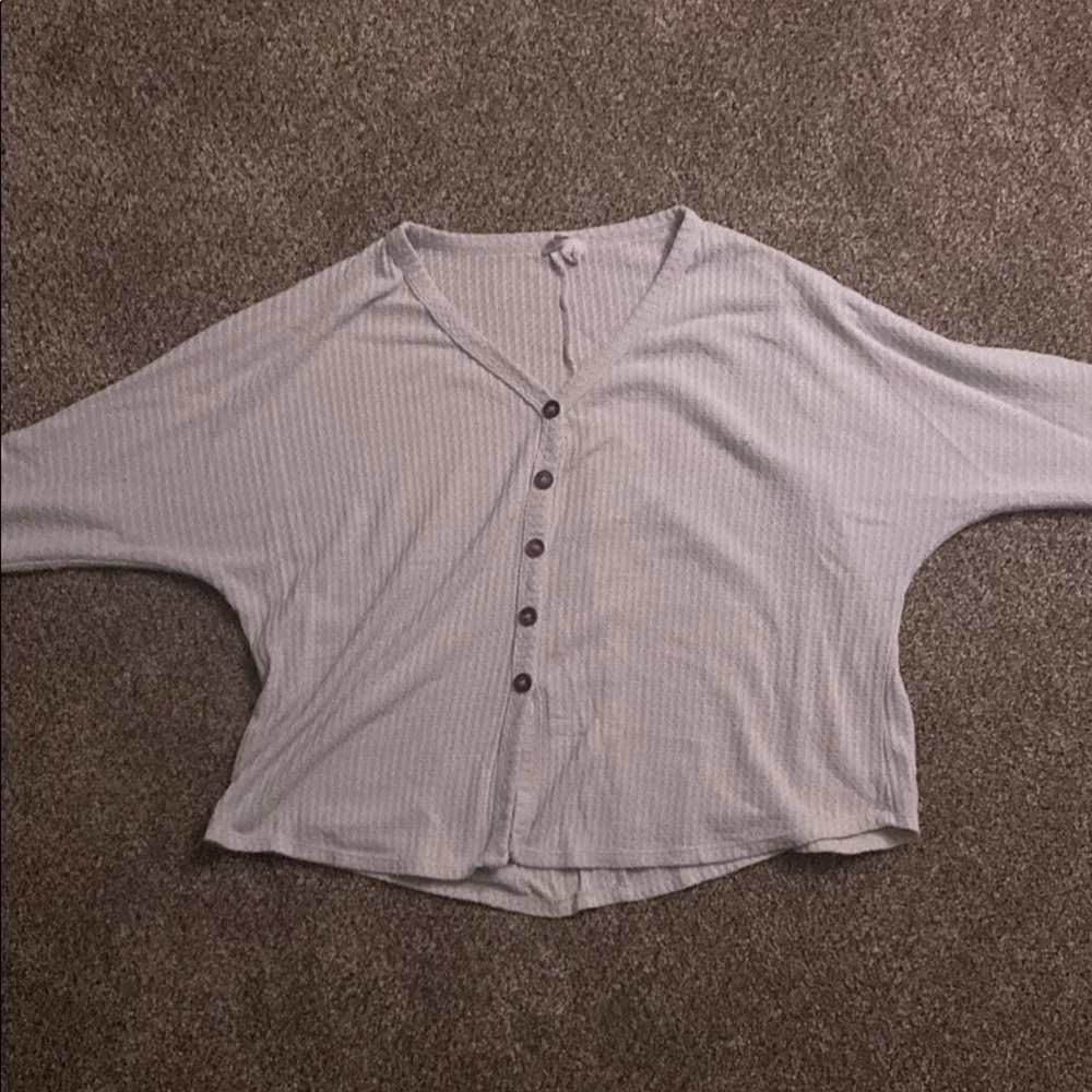Women's V-Neck Button-Up Top - Gray